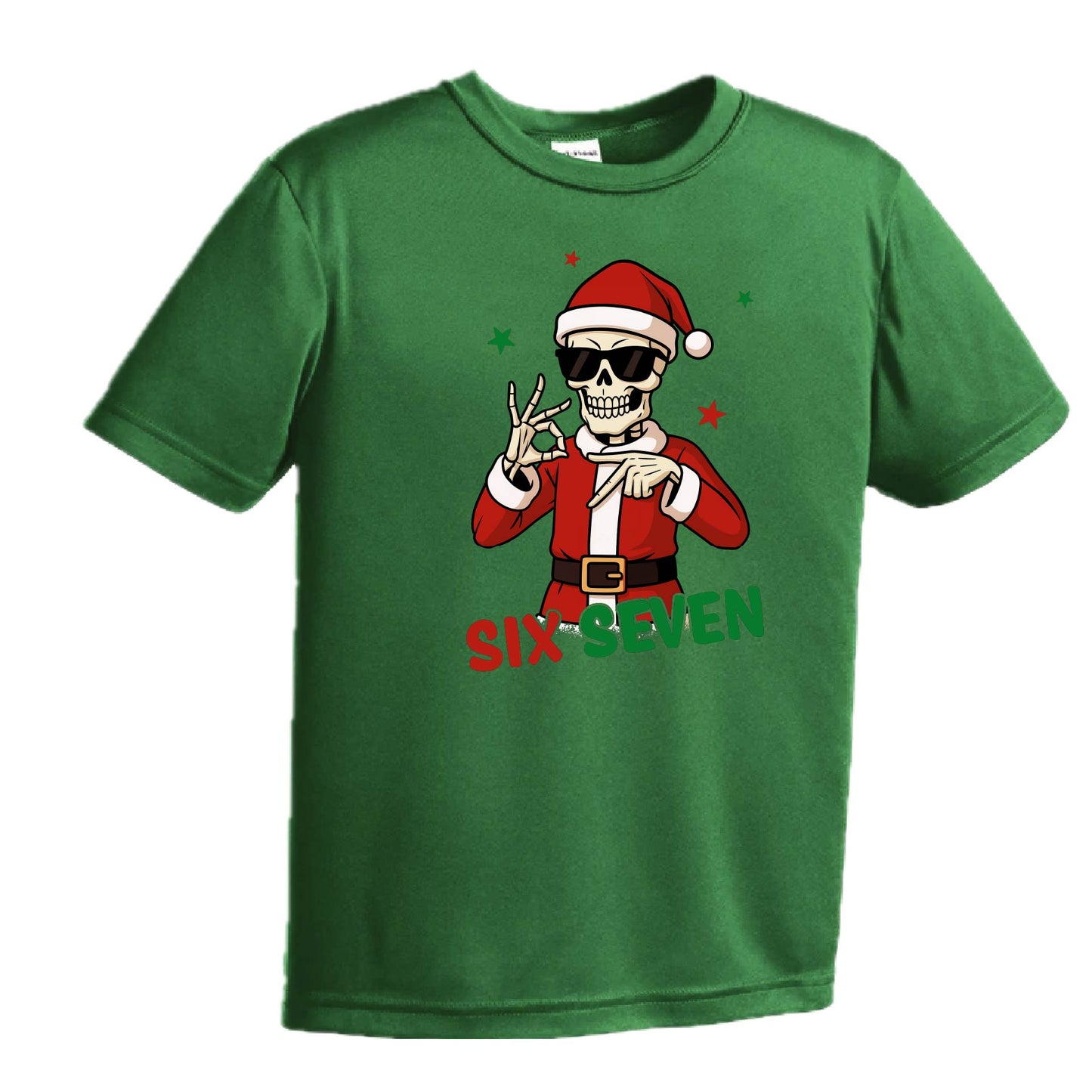 67 Christmas Skeleton | Youth Short Sleeve Performance T-Shirts | 100% Polyester
