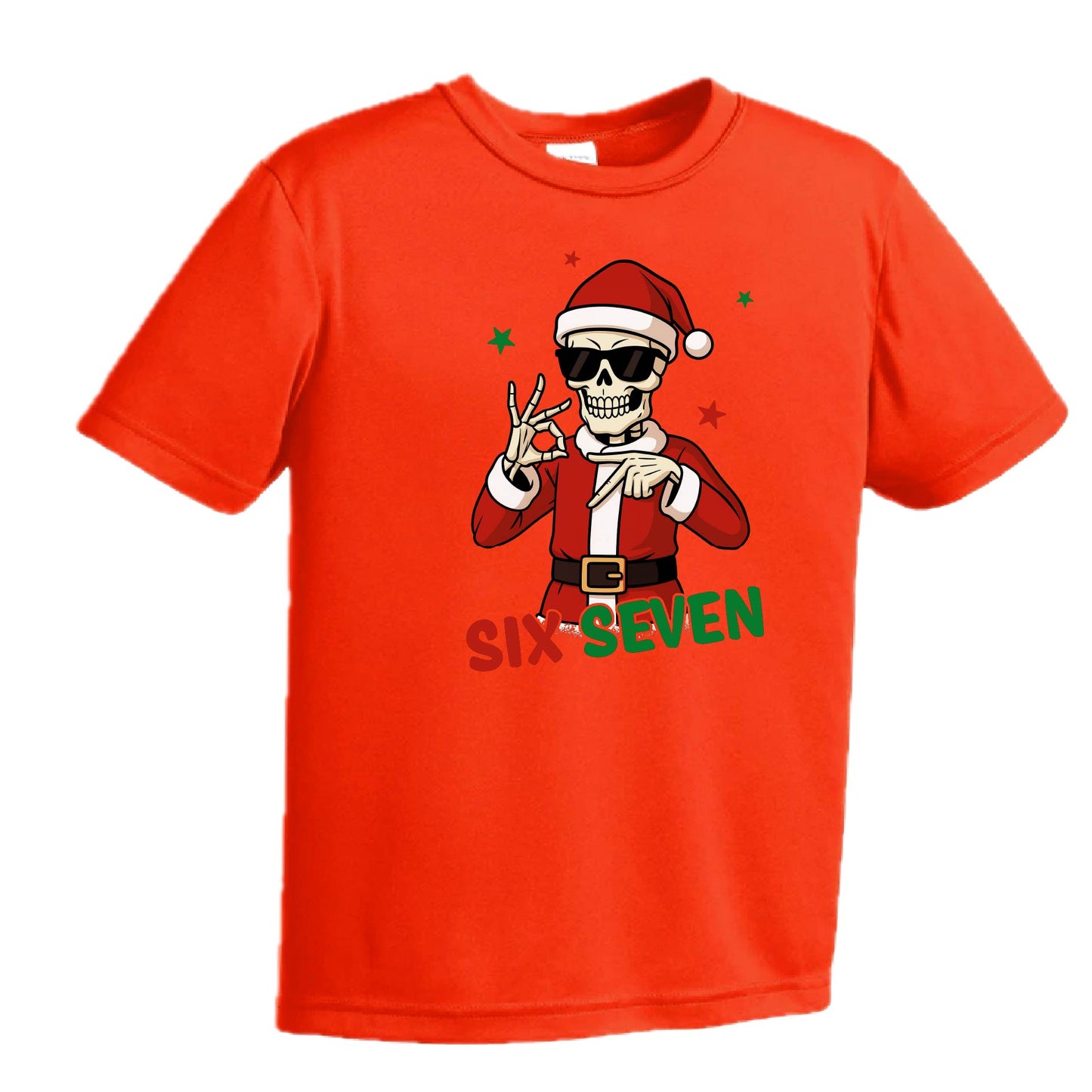 67 Christmas Skeleton | Youth Short Sleeve Performance T-Shirts | 100% Polyester