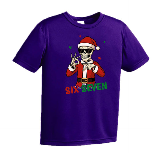 67 Christmas Skeleton | Youth Short Sleeve Performance T-Shirts | 100% Polyester