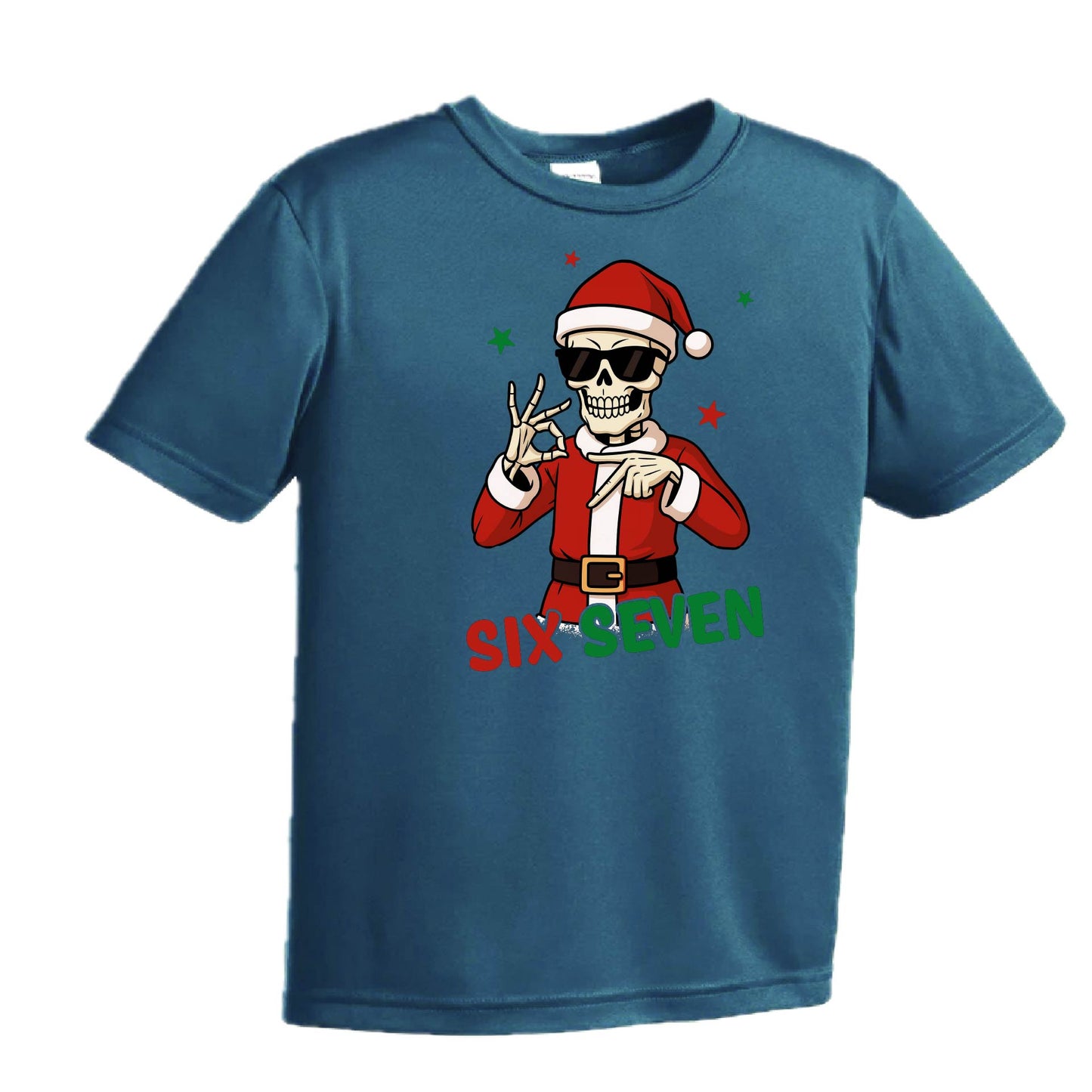 67 Christmas Skeleton | Youth Short Sleeve Performance T-Shirts | 100% Polyester