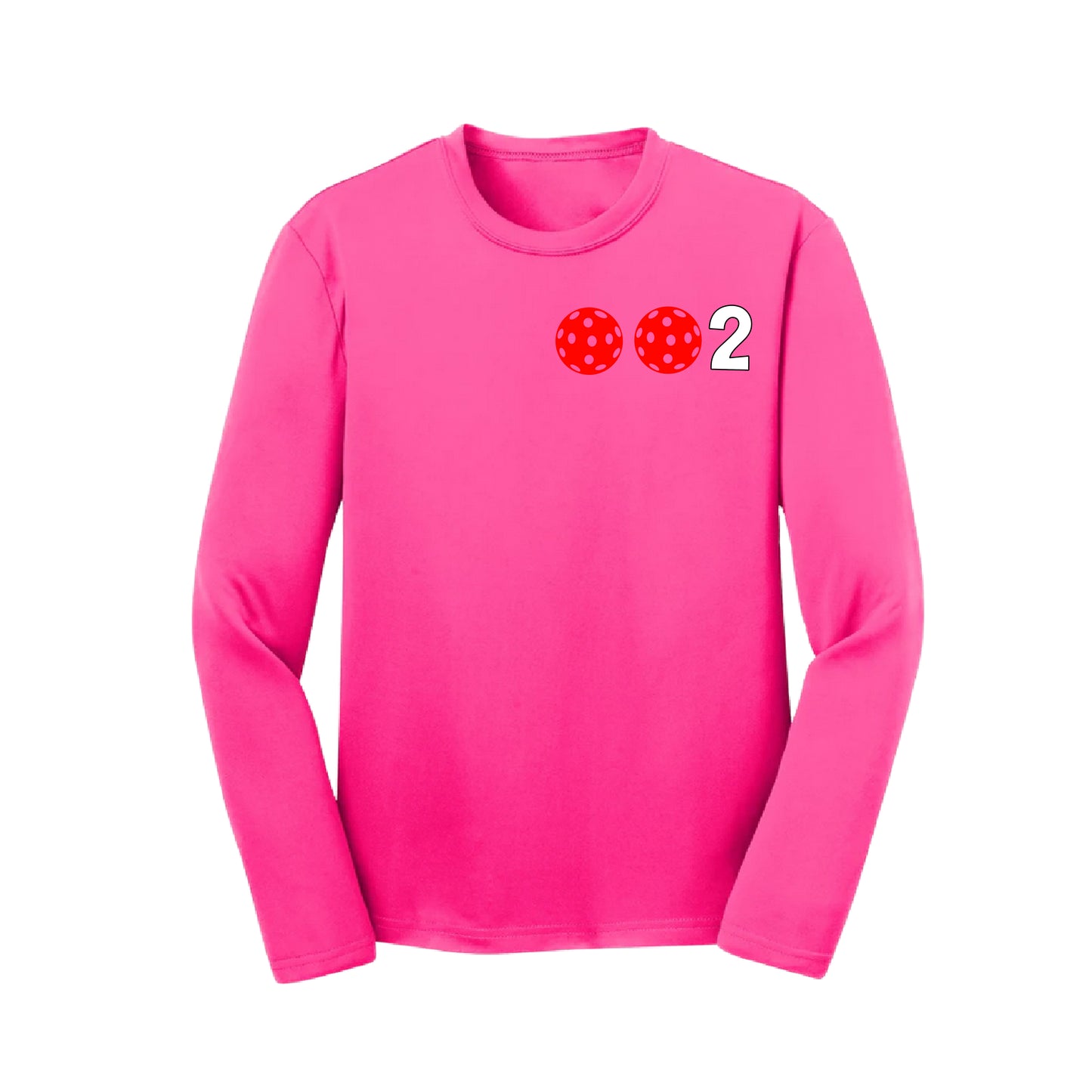 002 Pickleball (Colors Cyan Red Orange) | Youth Long Sleeve Athletic Shirt | 100% Polyester