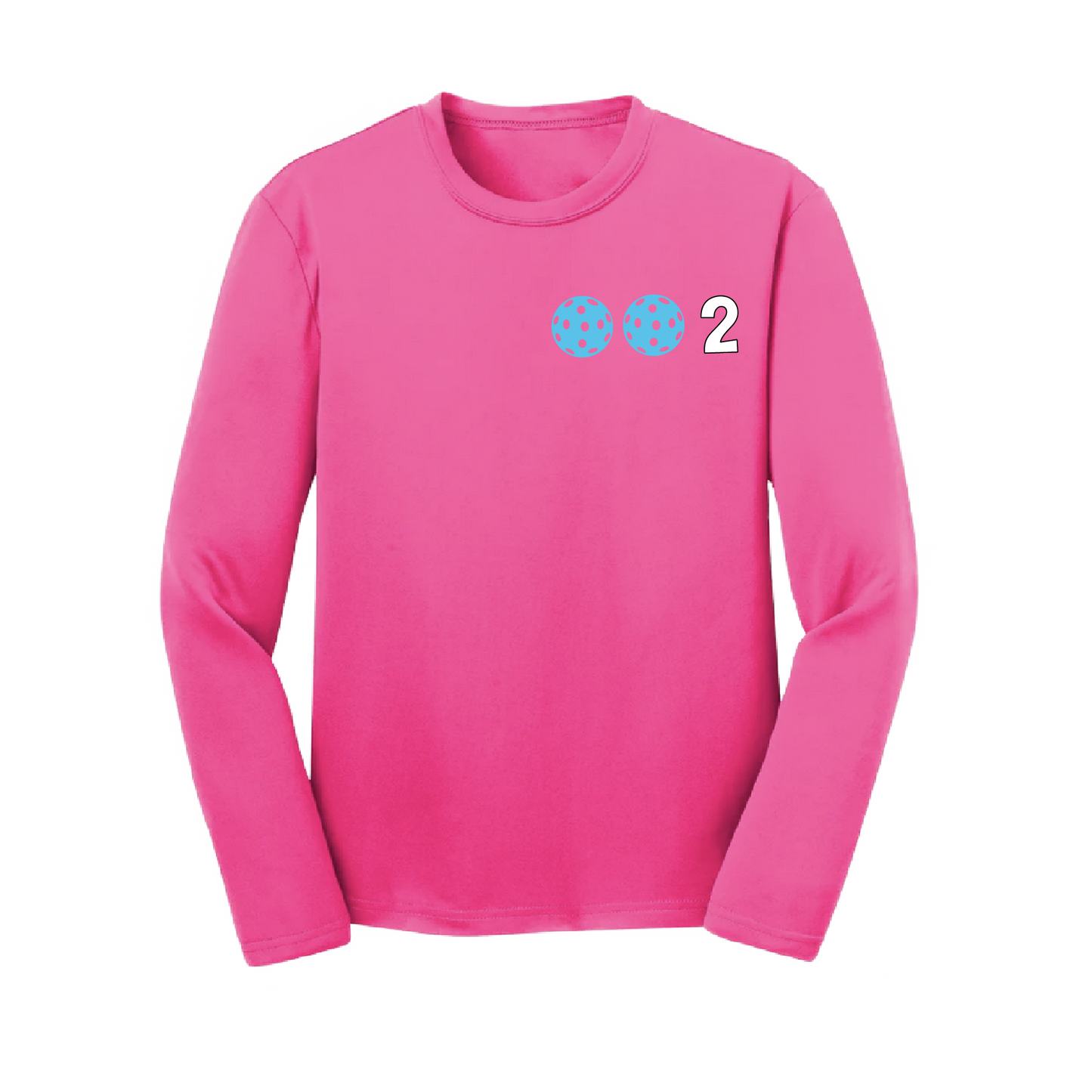 002 Pickleball (Colors Cyan Red Orange) | Youth Long Sleeve Athletic Shirt | 100% Polyester