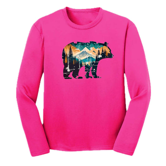Bear Mountain | Youth Long Sleeve Camping T-Shirts | 100% Polyester