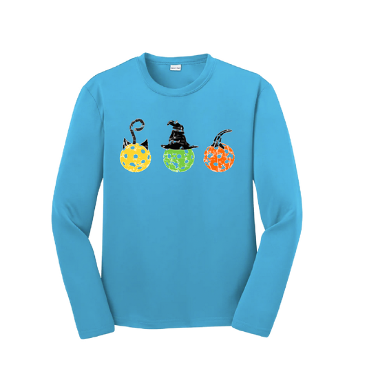 Cat Witch Pumpkin | Youth Long Sleeve Pickleball Shirts | 100% Polyester