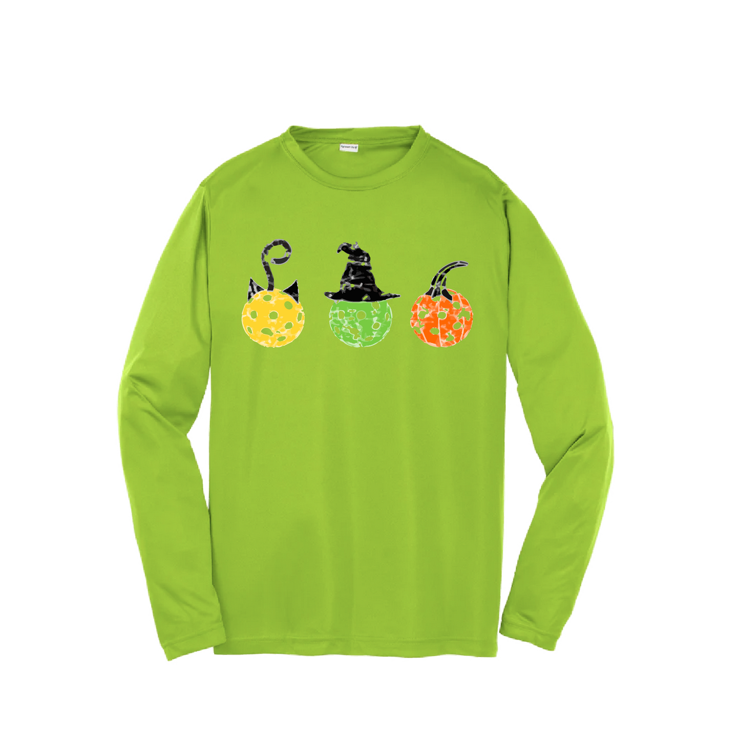 Cat Witch Pumpkin | Youth Long Sleeve Pickleball Shirts | 100% Polyester