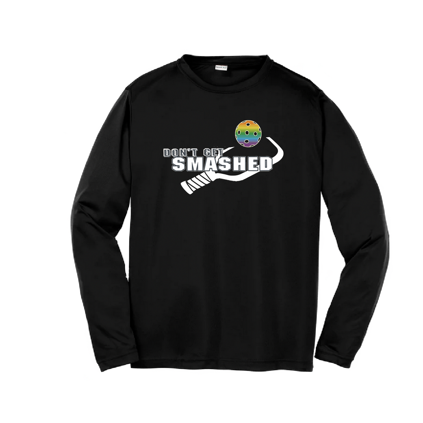 Don't Get Smashed (Red Rainbow Green Pickleball Colors) | Youth Long Sleeve Athletic Shirt | 100% Polyester