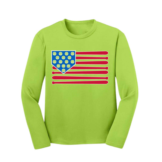 Baseball Flag | Youth Long Sleeve Baseball Performance T-Shirts | 100% Polyester