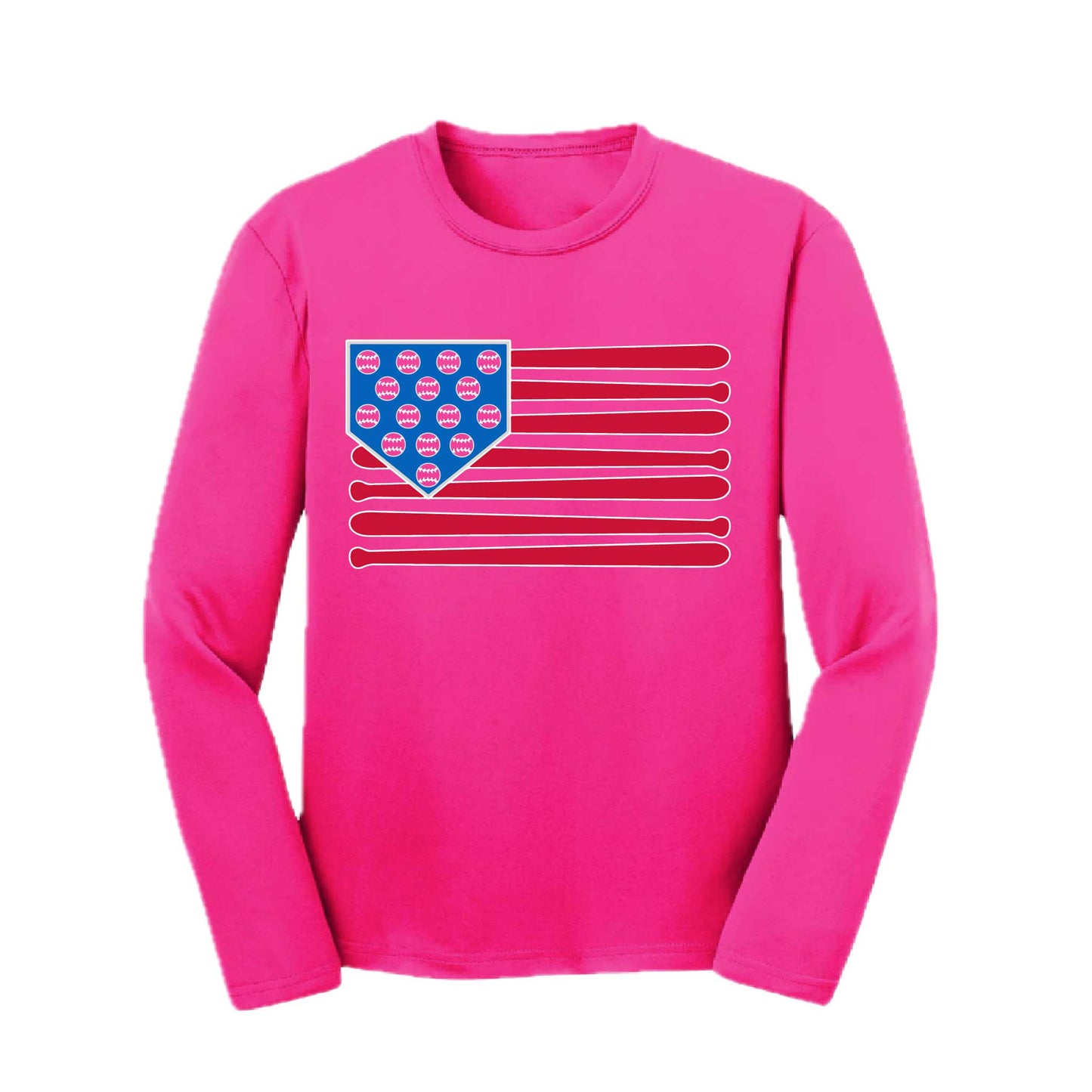 Baseball Flag | Youth Long Sleeve Baseball Performance T-Shirts | 100% Polyester