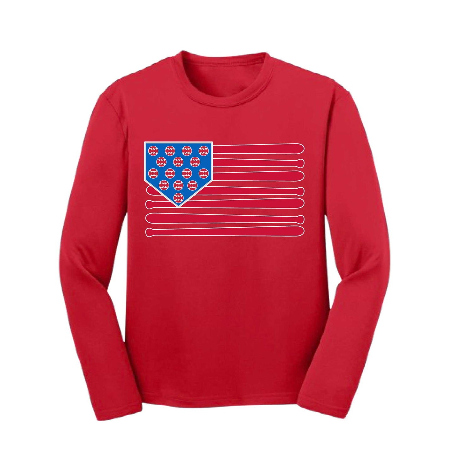 Baseball Flag | Youth Long Sleeve Baseball Performance T-Shirts | 100% Polyester