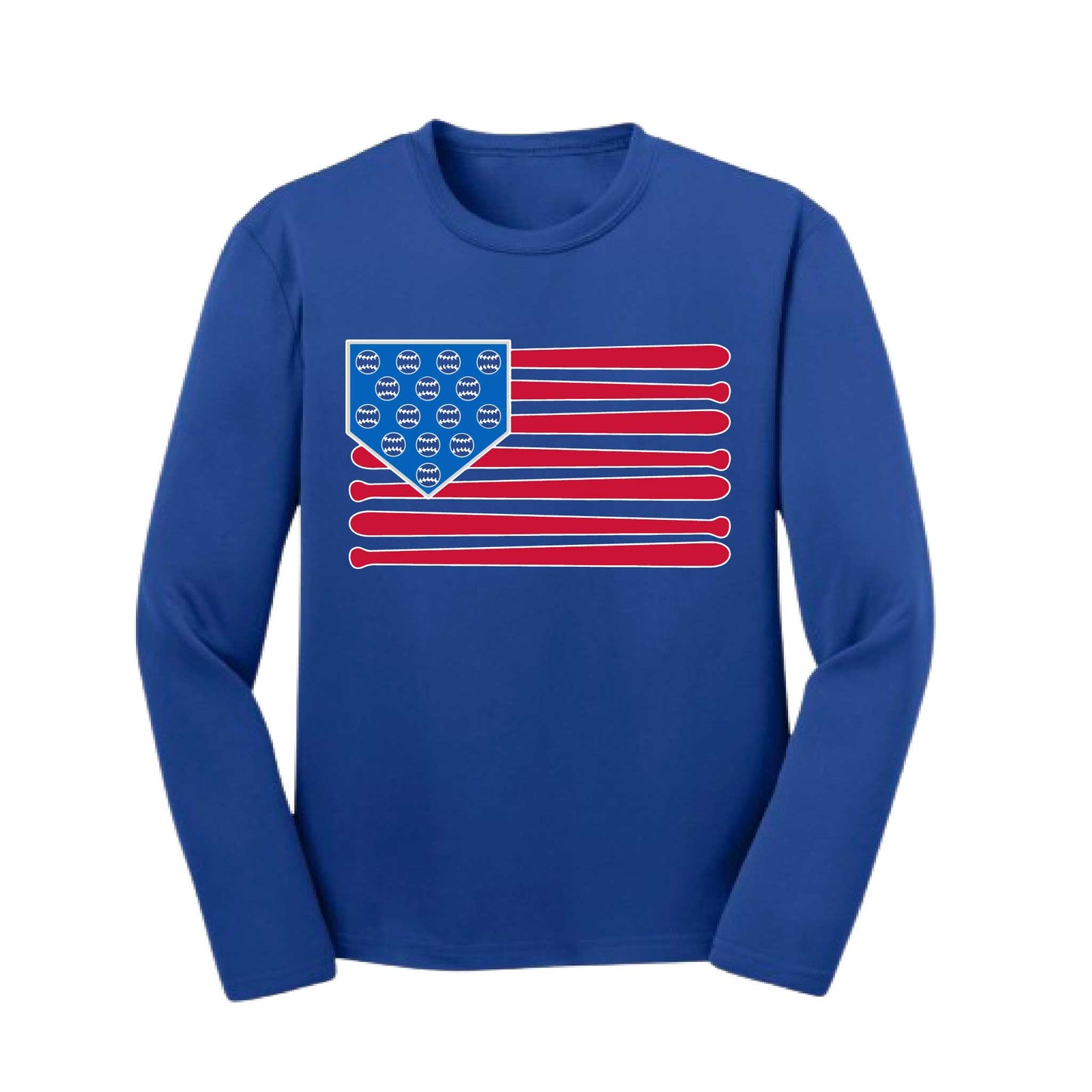 Baseball Flag | Youth Long Sleeve Baseball Performance T-Shirts | 100% Polyester