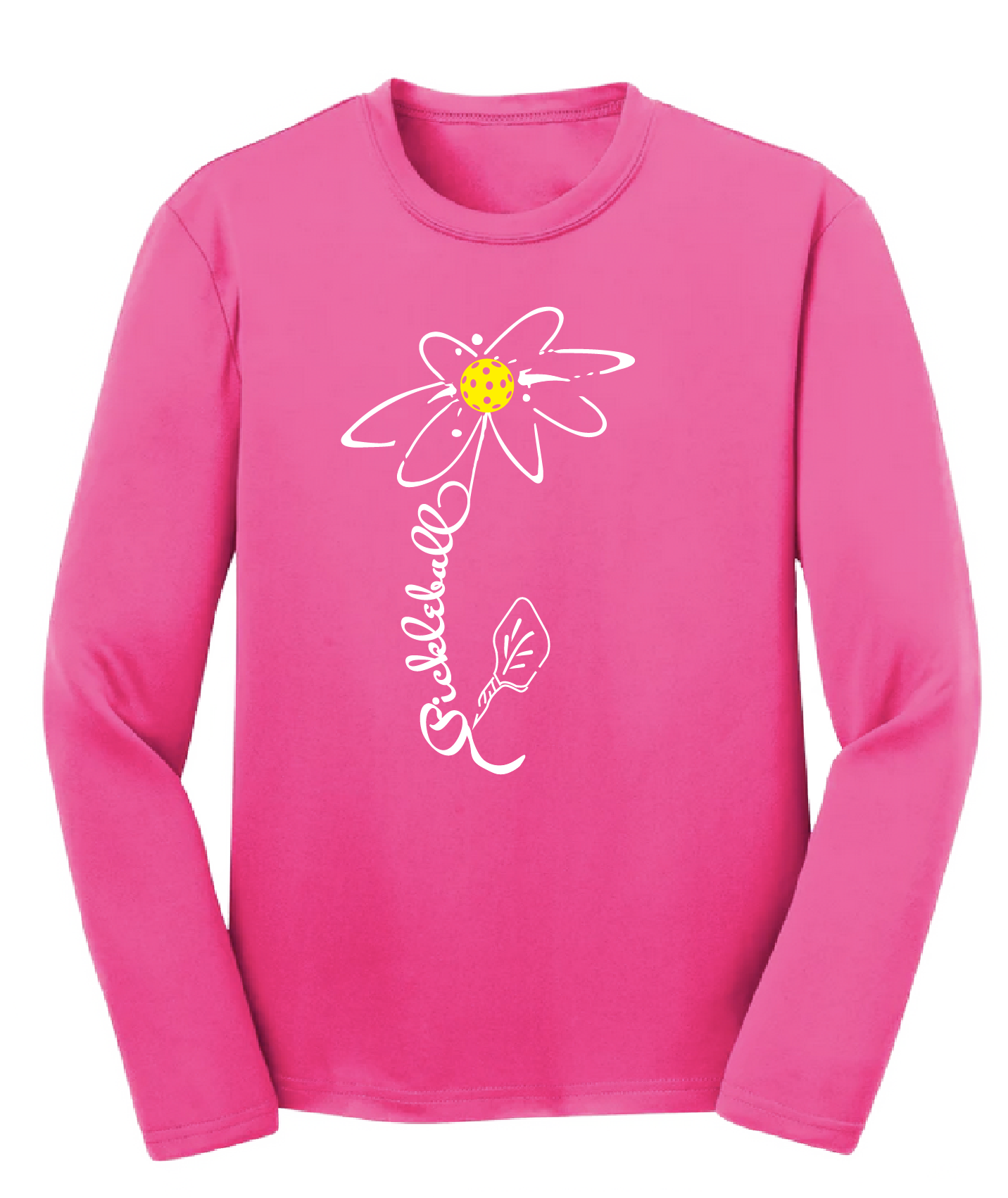 Pickleball Flower (White Yellow) | Youth Long Sleeve Pickleball Shirts | 100% Polyester