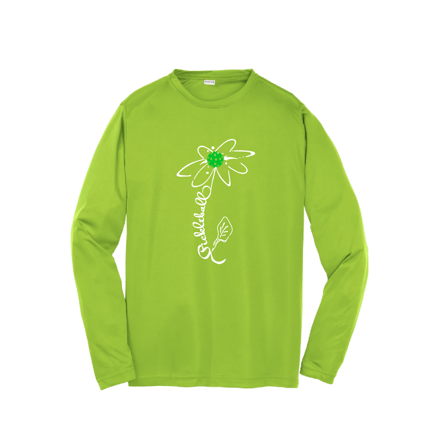 Pickleball Flower (Cyan Green Orange) | Youth Long Sleeve Pickleball Shirts | 100% Polyester