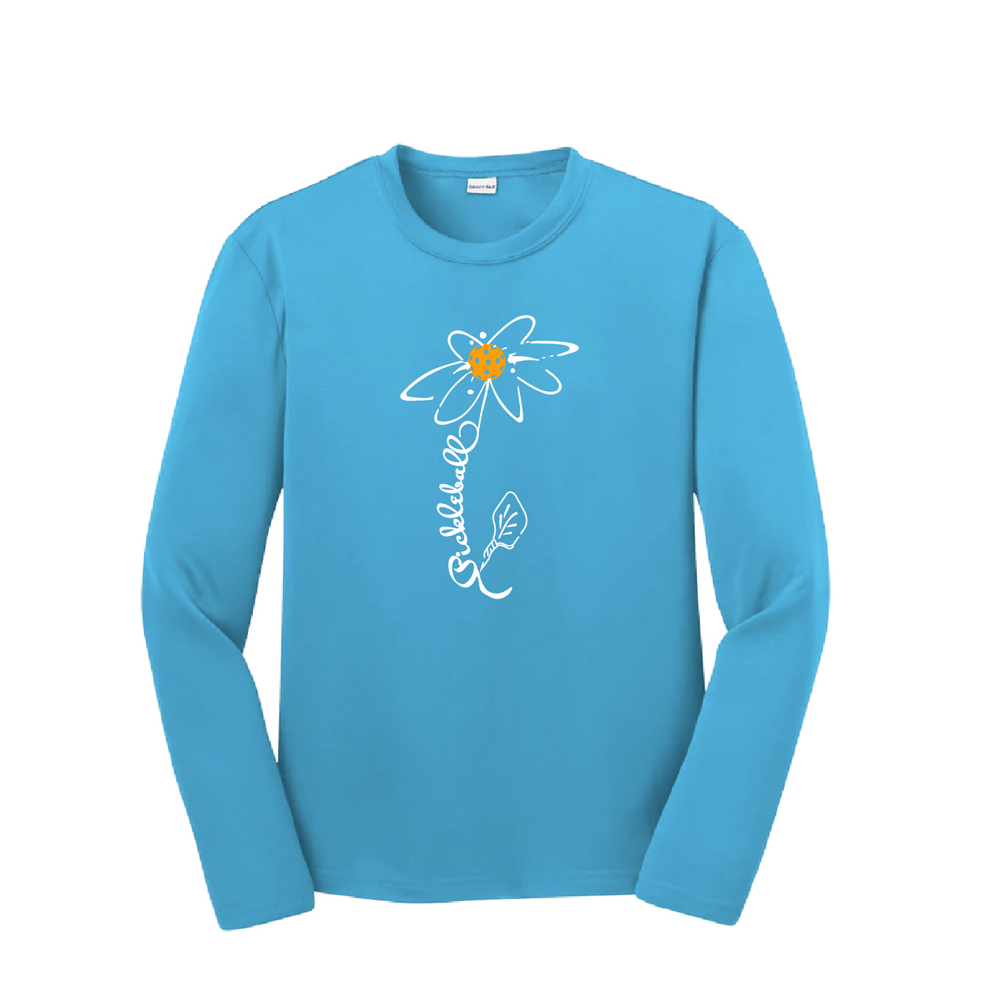 Pickleball Flower (Cyan Green Orange) | Youth Long Sleeve Pickleball Shirts | 100% Polyester