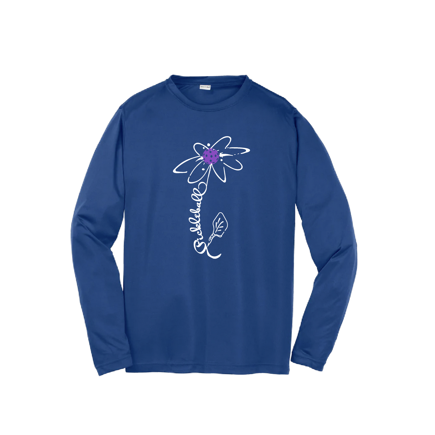 Pickleball Flower (Pink Purple Rainbow) | Youth Long Sleeve Pickleball Shirts | 100% Polyester