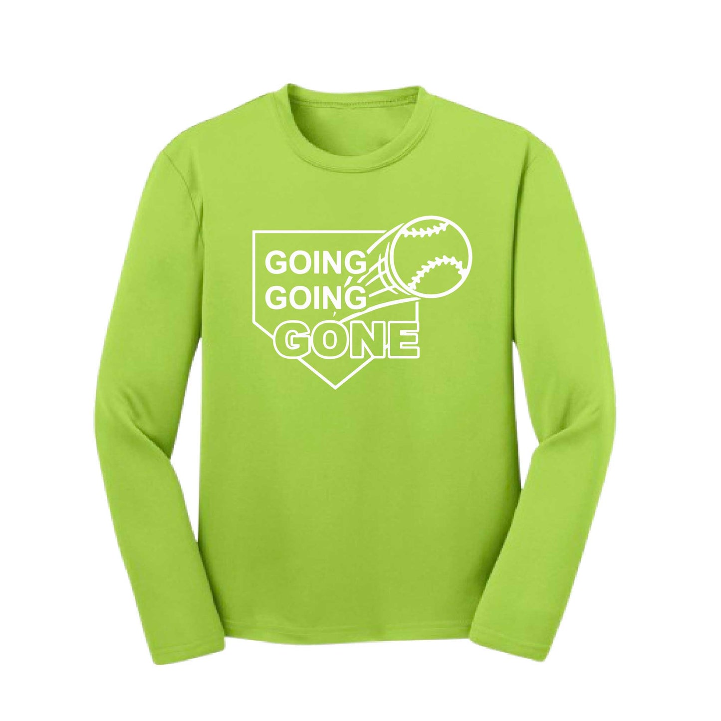 Going Going Gone | Youth Long Sleeve Baseball Performance T-Shirts | 100% Polyester