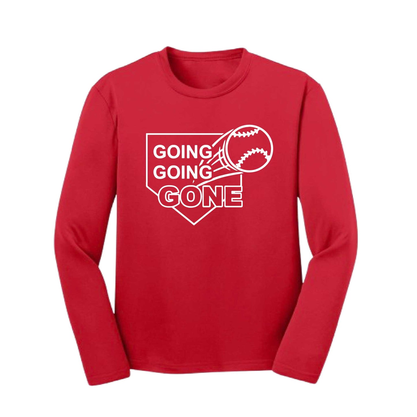 Going Going Gone | Youth Long Sleeve Baseball Performance T-Shirts | 100% Polyester