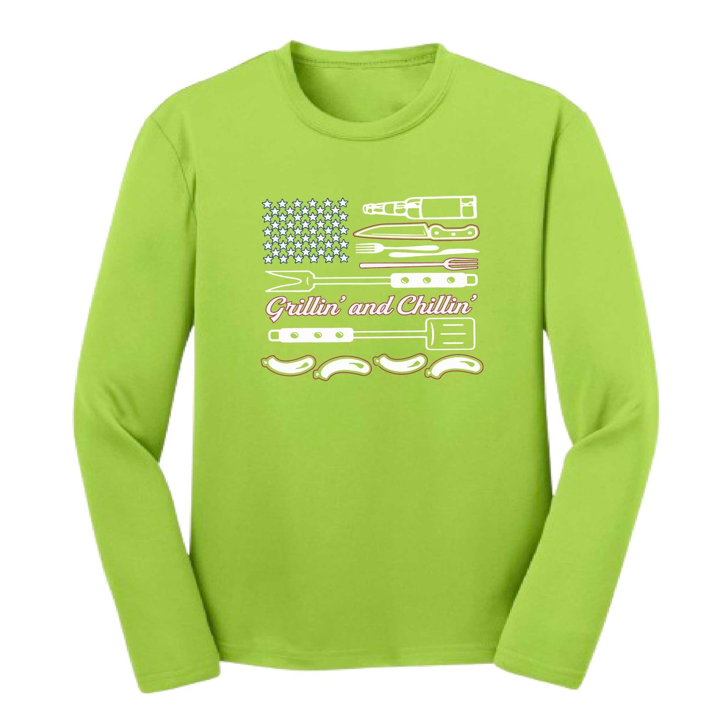 Grillin' and Chillin' | Youth Long Sleeve Camping T-Shirts | 100% Polyester
