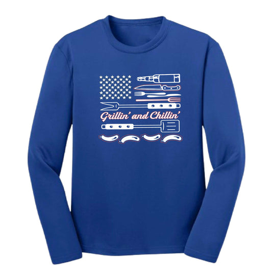 Grillin' and Chillin' | Youth Long Sleeve Camping T-Shirts | 100% Polyester