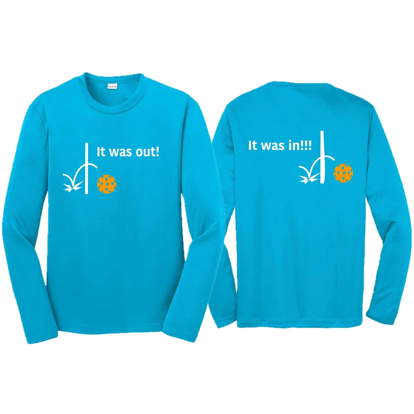 It Was Out! It Was In! (Pickleballs Cyan Green Orange) | Youth Long Sleeve Pickleball T-Shirts | 100% Polyester