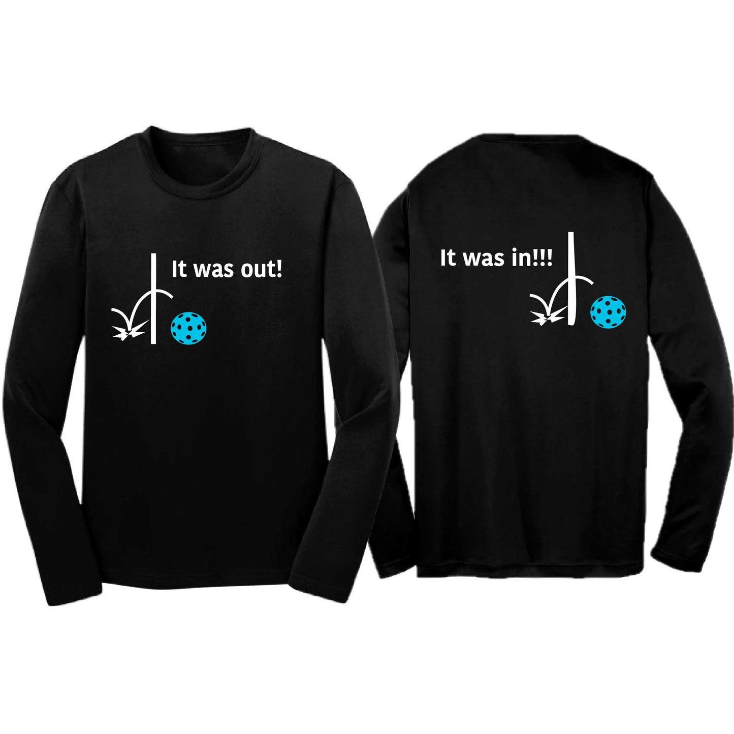 It Was Out! It Was In! (Pickleballs Cyan Green Orange) | Youth Long Sleeve Pickleball T-Shirts | 100% Polyester