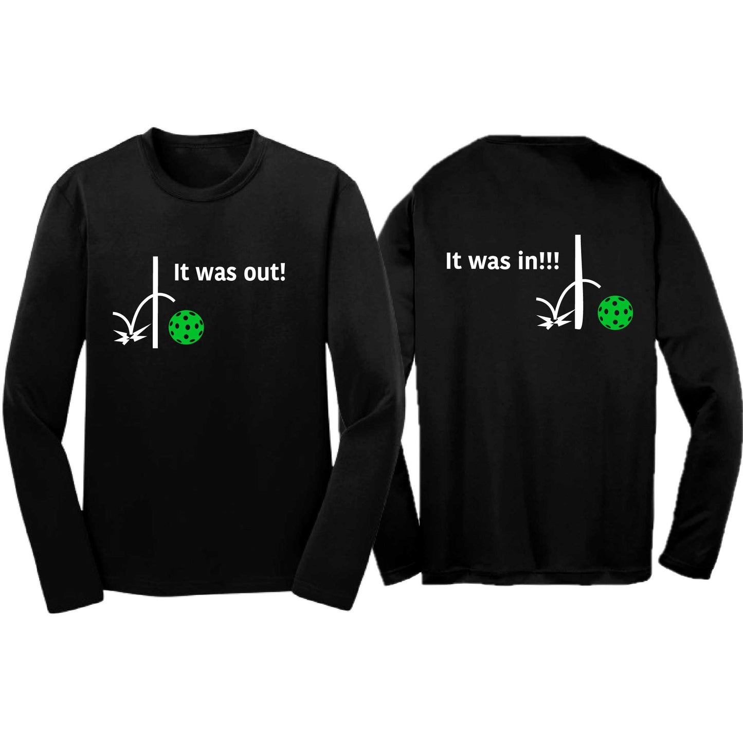 It Was Out! It Was In! (Pickleballs Cyan Green Orange) | Youth Long Sleeve Pickleball T-Shirts | 100% Polyester