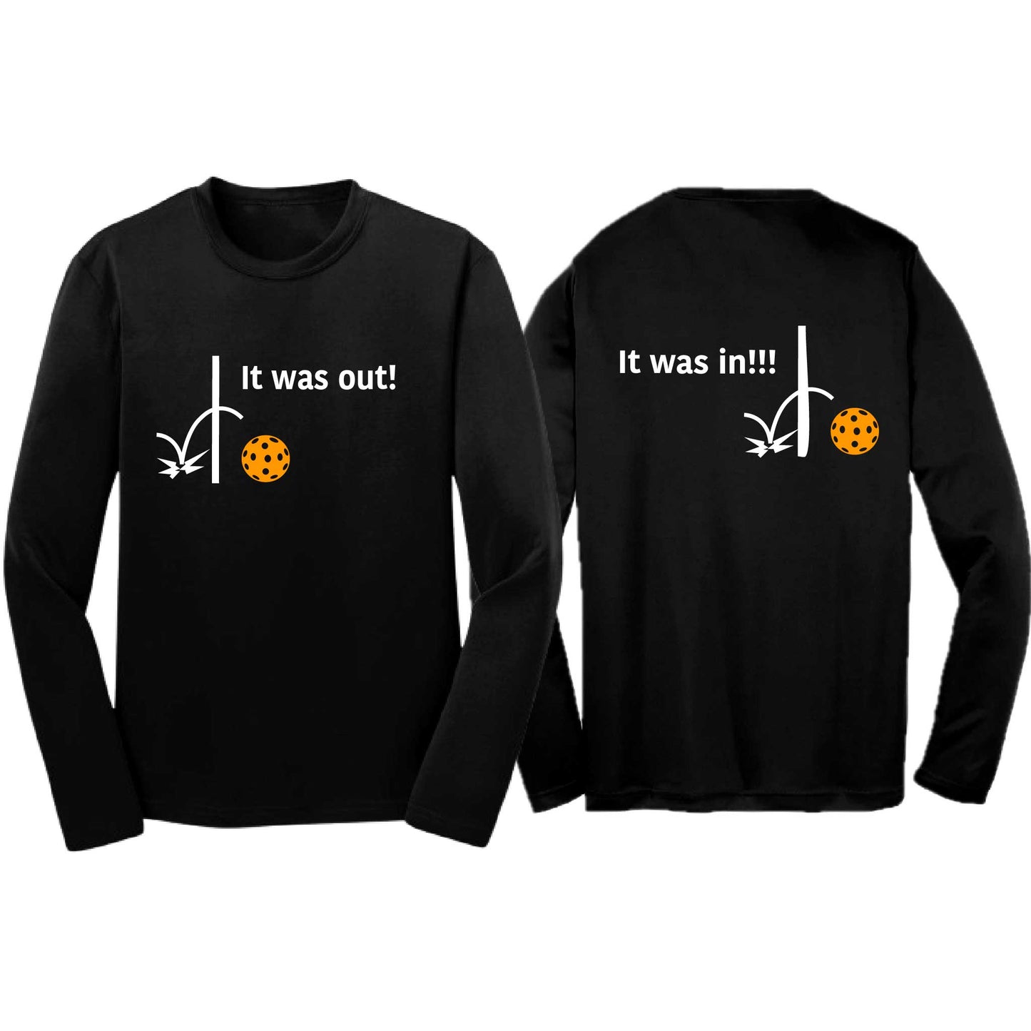 It Was Out! It Was In! (Pickleballs Cyan Green Orange) | Youth Long Sleeve Pickleball T-Shirts | 100% Polyester