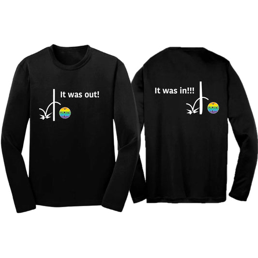 It Was Out! It Was In! (Pickleballs Pink Purple Rainbow) | Youth Long Sleeve Pickleball T-Shirts | 100% Polyester