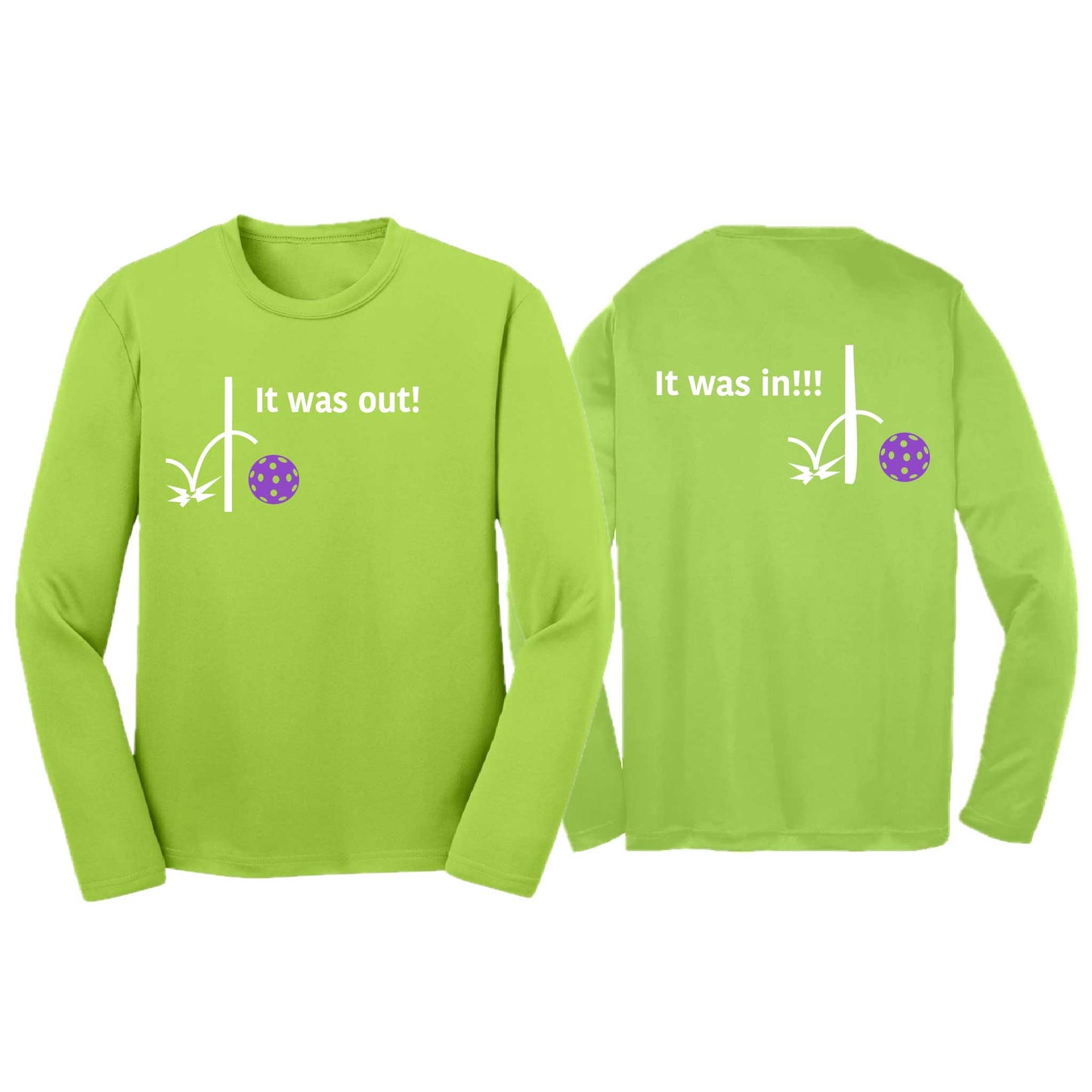 It Was Out! It Was In! (Pickleballs Pink Purple Rainbow) | Youth Long Sleeve Pickleball T-Shirts | 100% Polyester