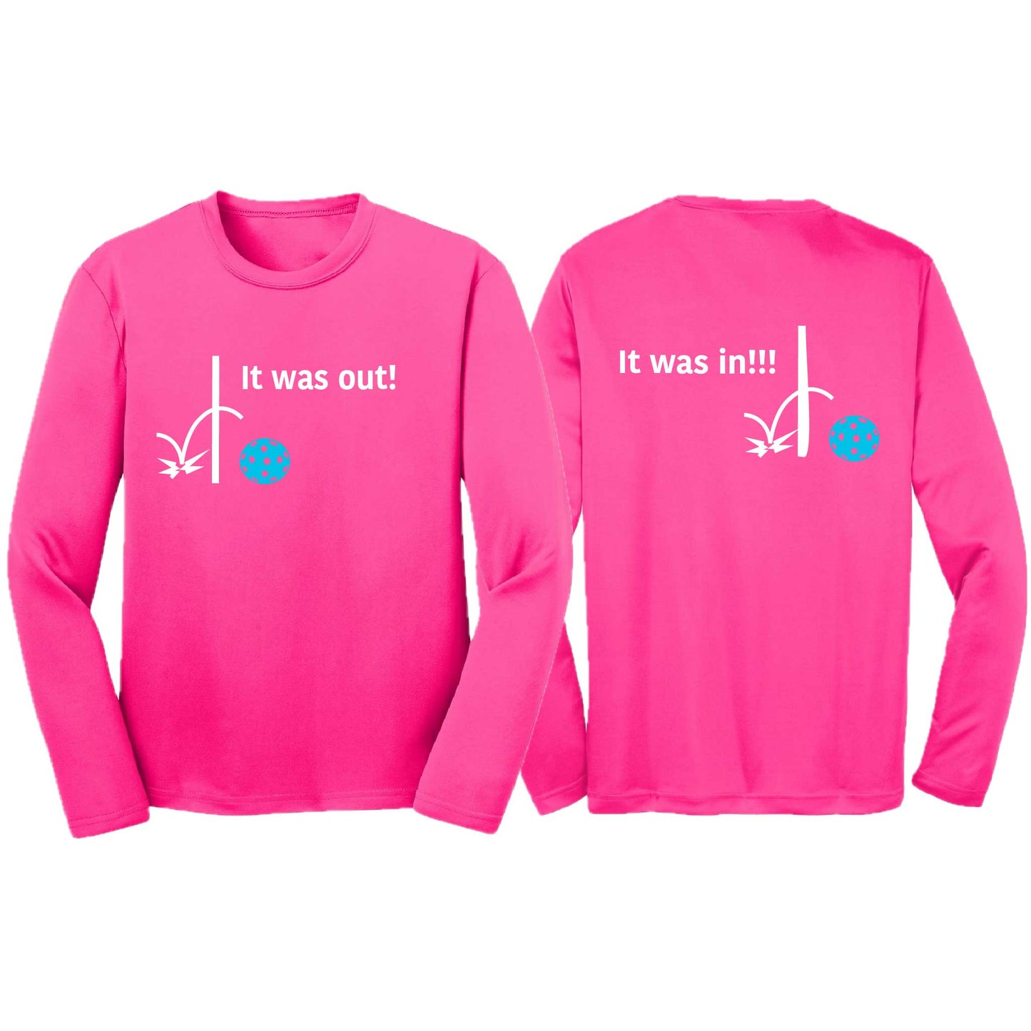 It Was Out! It Was In! (Pickleballs Cyan Green Orange) | Youth Long Sleeve Pickleball T-Shirts | 100% Polyester