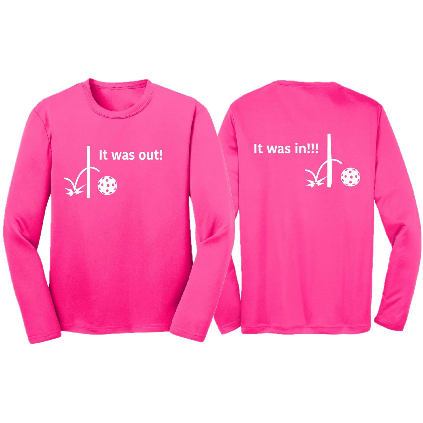 It Was Out! It Was In! (Pickleballs Red White Yellow) | Youth Long Sleeve Pickleball T-Shirts | 100% Polyester