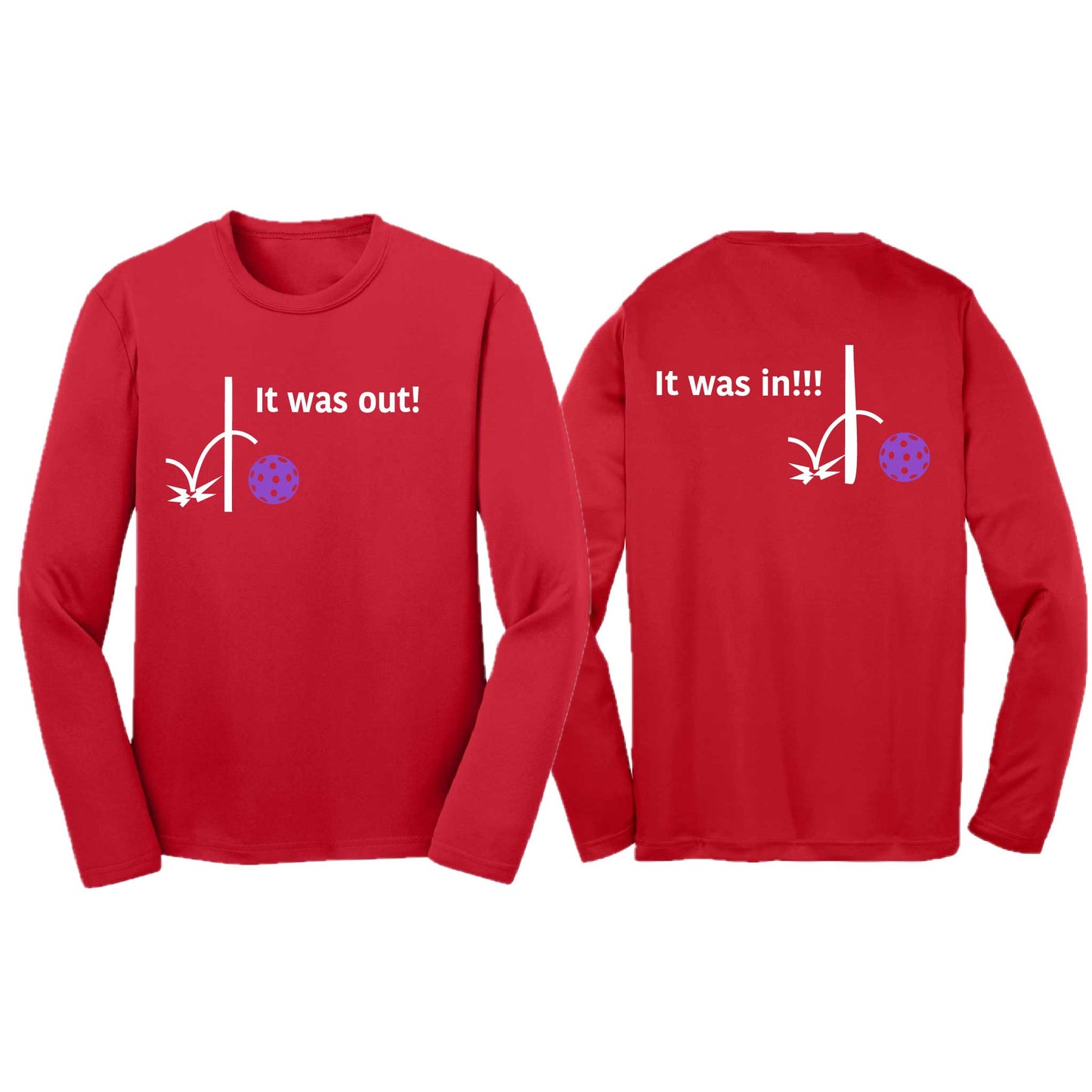 It Was Out! It Was In! (Pickleballs Pink Purple Rainbow) | Youth Long Sleeve Pickleball T-Shirts | 100% Polyester