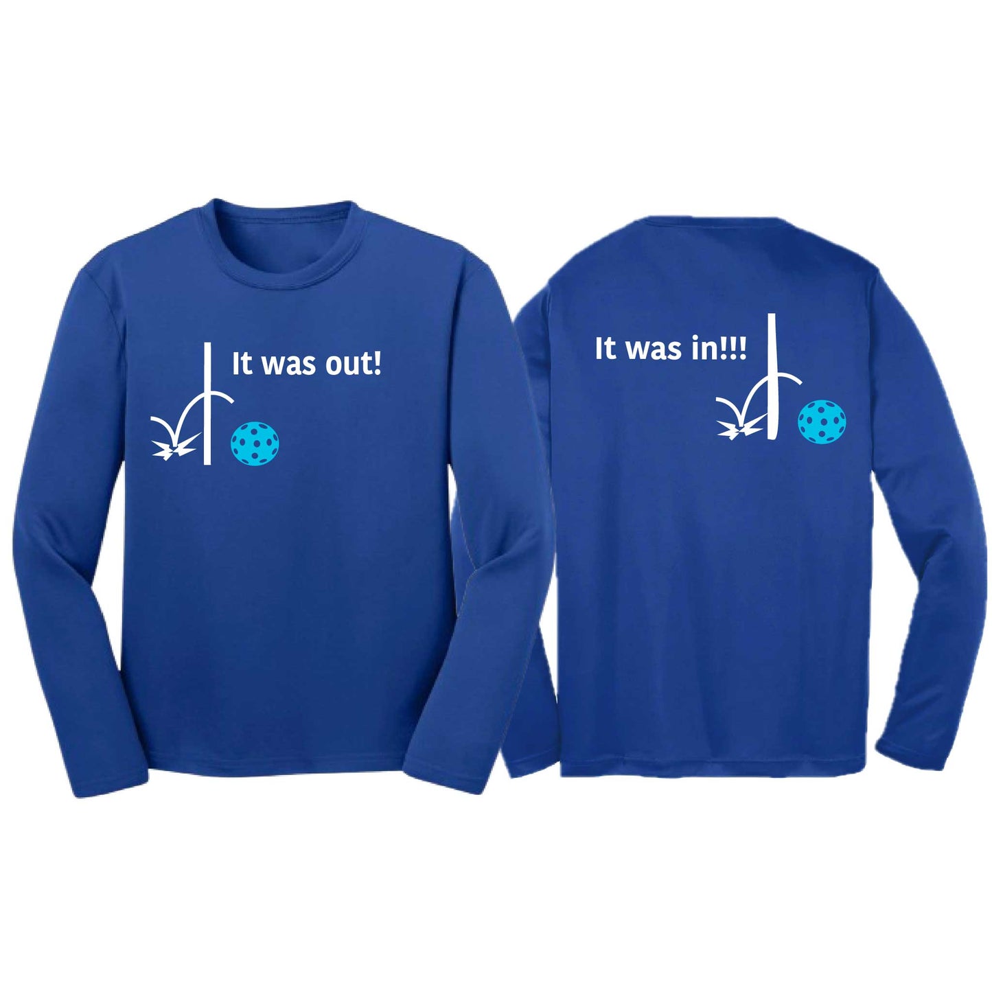 It Was Out! It Was In! (Pickleballs Cyan Green Orange) | Youth Long Sleeve Pickleball T-Shirts | 100% Polyester
