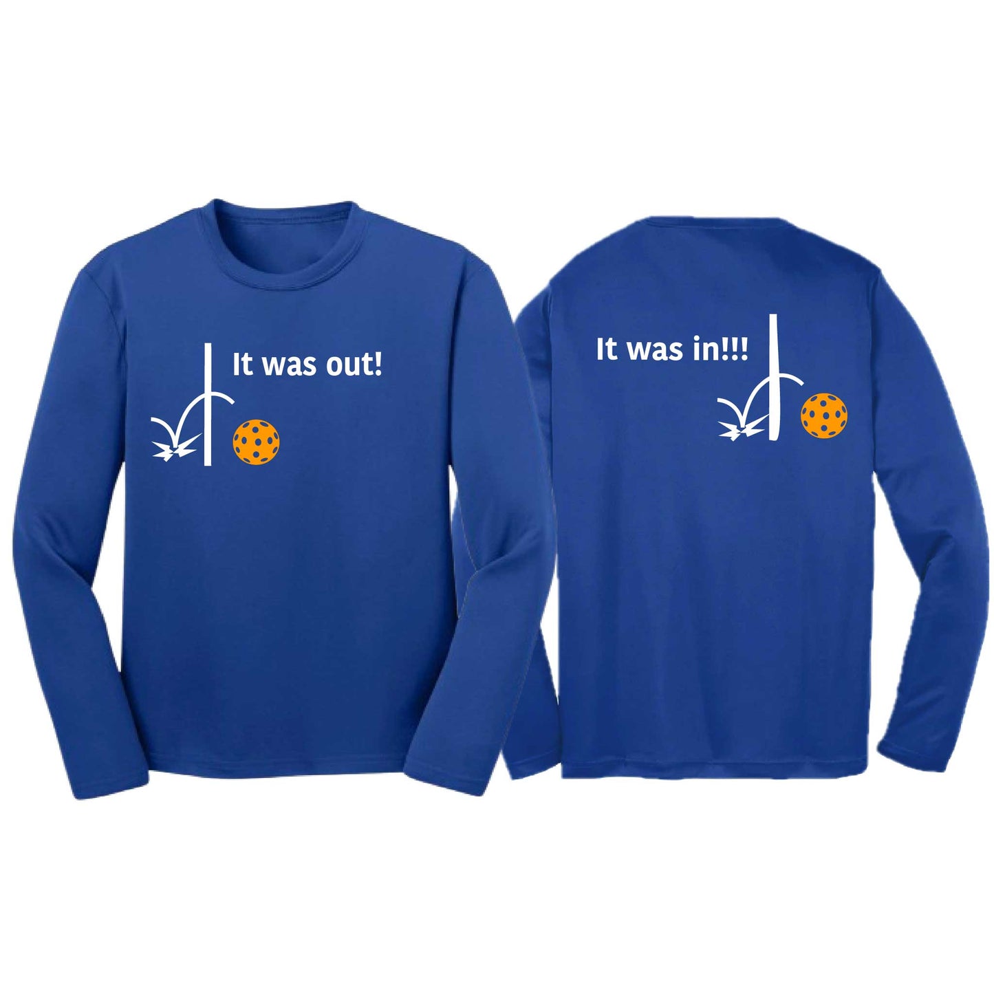 It Was Out! It Was In! (Pickleballs Cyan Green Orange) | Youth Long Sleeve Pickleball T-Shirts | 100% Polyester