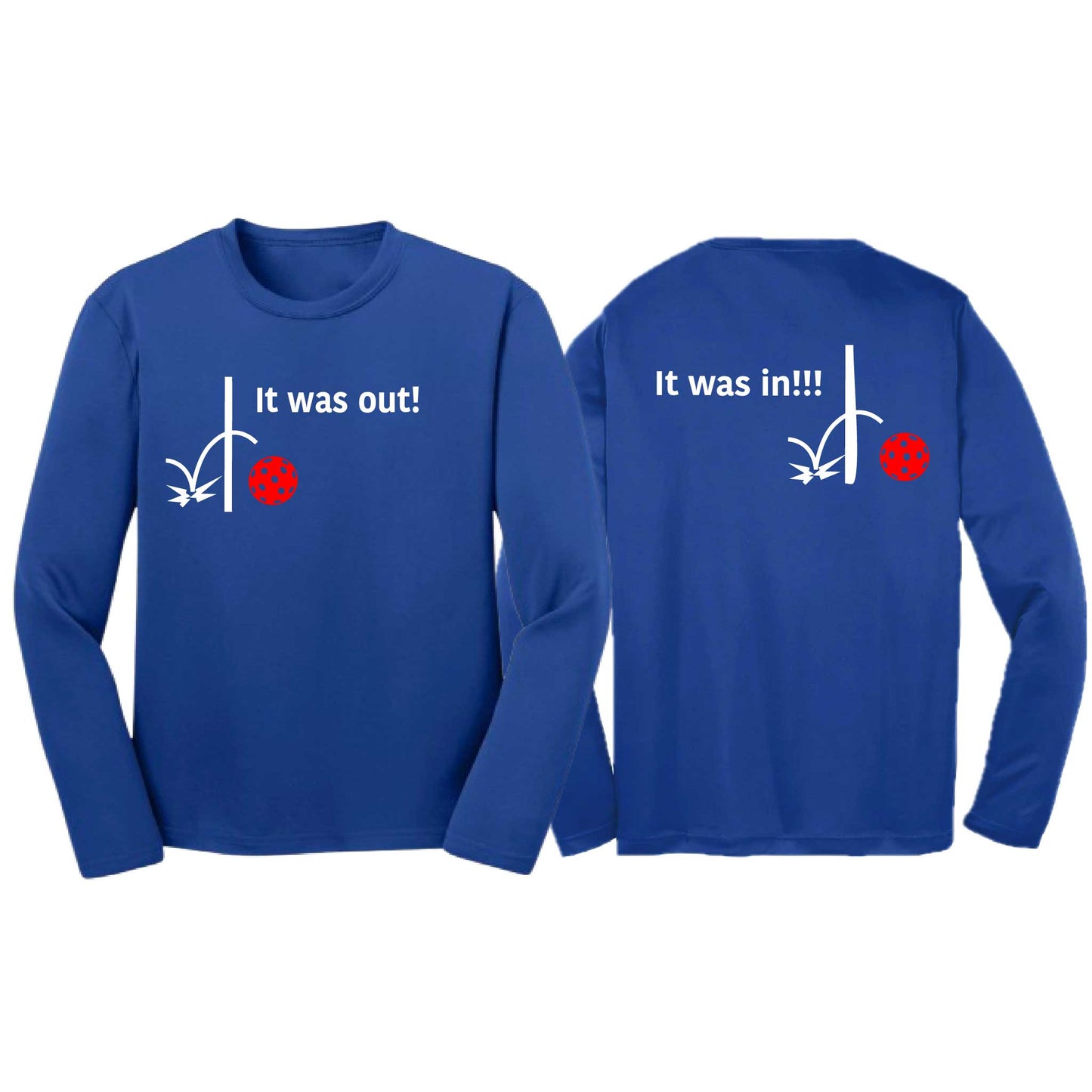 It Was Out! It Was In! (Pickleballs Red White Yellow) | Youth Long Sleeve Pickleball T-Shirts | 100% Polyester