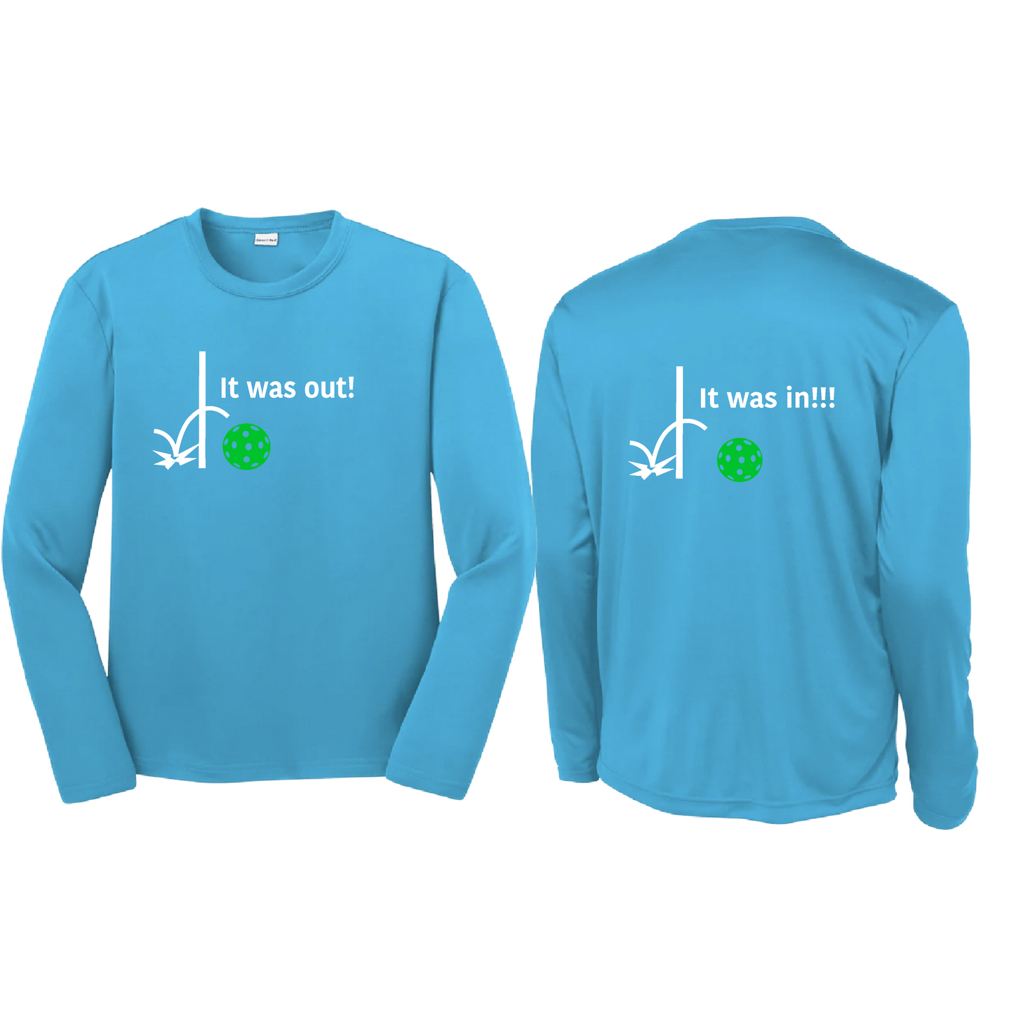 It Was Out! It Was In! (Pickleballs Cyan Green Orange) | Youth Long Sleeve Pickleball Shirts | 100% Polyester