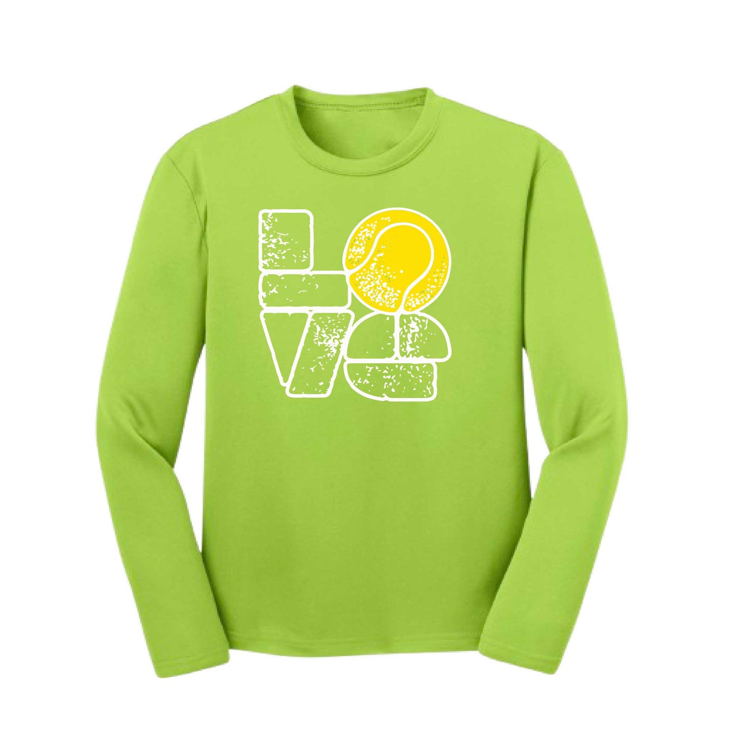 Love Stacked | Youth Long Sleeve Tennis Performance T-Shirts | 100% Polyester
