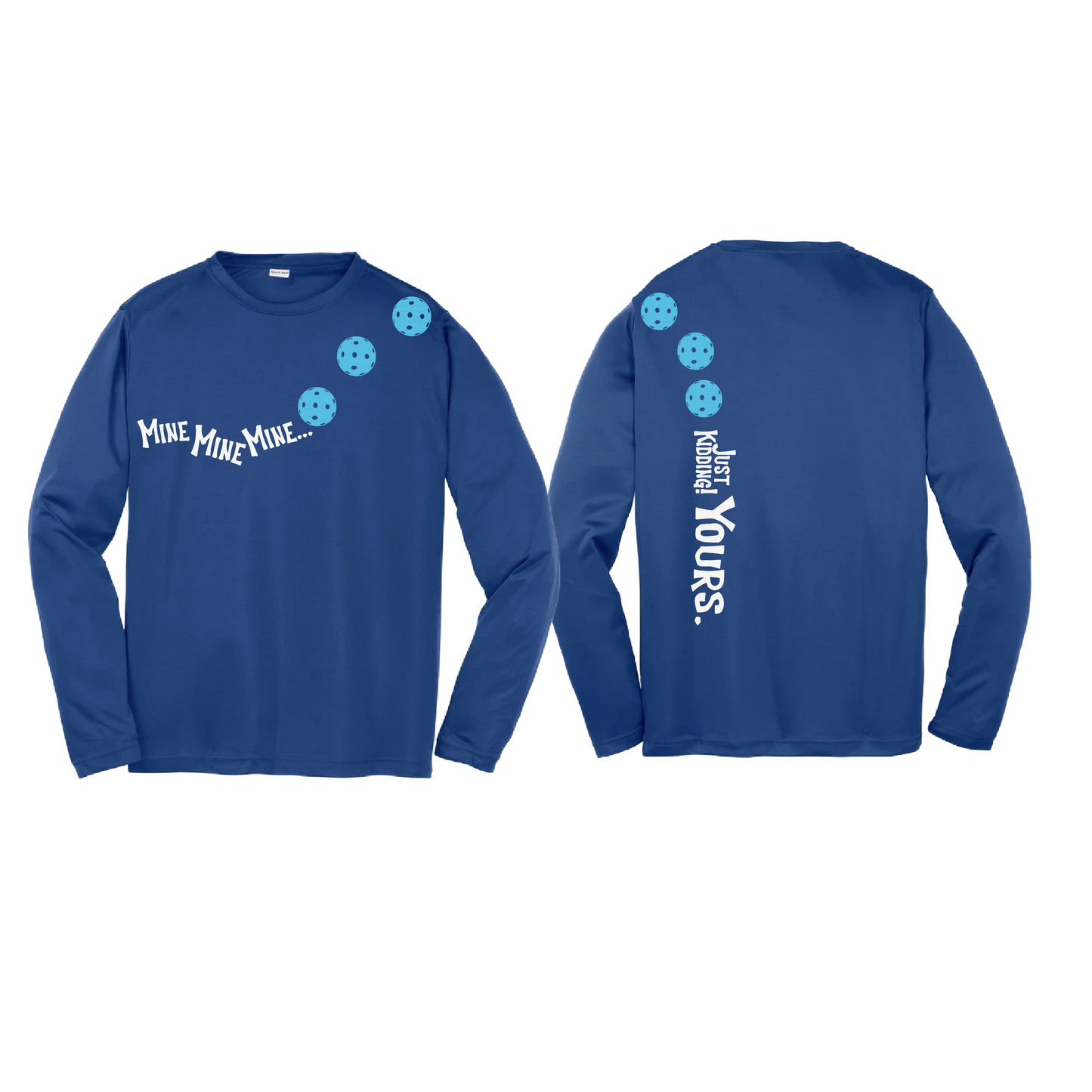 Mine JK Yours (Pickleballs Cyan Green Orange) | Youth Long Sleeve Pickleball Shirts | 100% Polyester