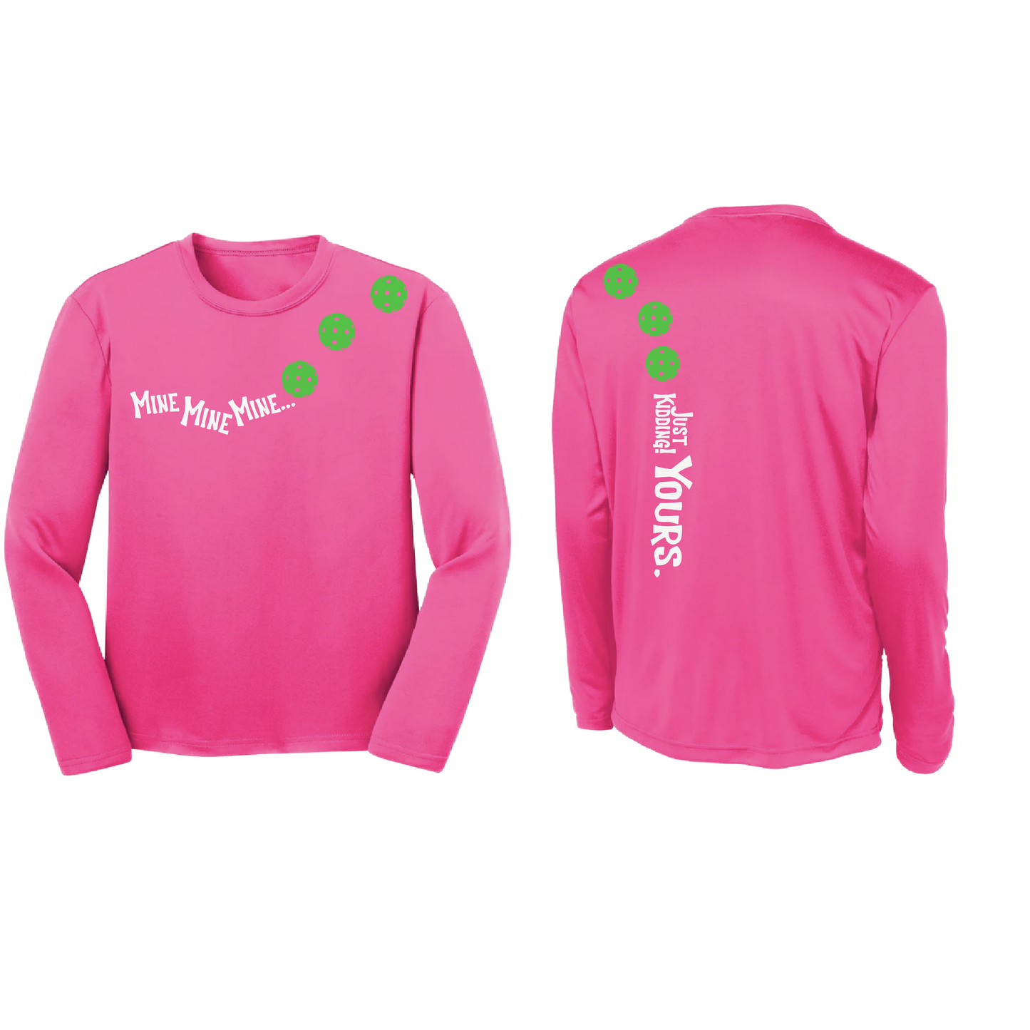 Mine JK Yours (Pickleballs Cyan Green Orange) | Youth Long Sleeve Pickleball Shirts | 100% Polyester