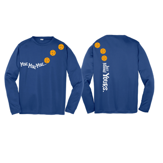 Mine Just Kidding Yours With Pickleballs (Cyan Red Orange) Customizable | Youth Long Sleeve Athletic Shirt | 100% Polyester