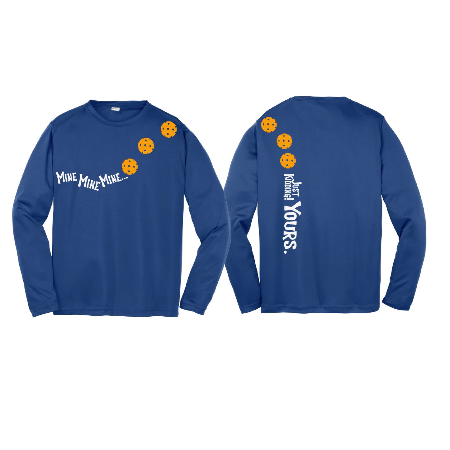 Mine JK Yours (Pickleballs Cyan Green Orange) | Youth Long Sleeve Pickleball Shirts | 100% Polyester