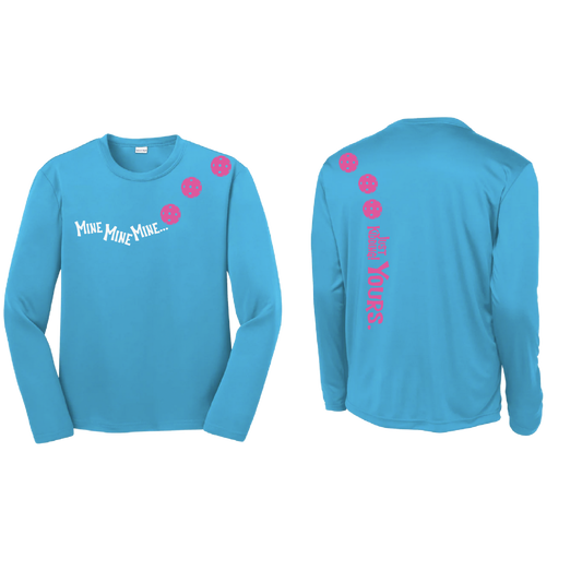 Mine Just Kidding Yours With Pickleballs (Purple Rainbow Pink) Customizable | Youth Long Sleeve Athletic Shirt | 100% Polyester