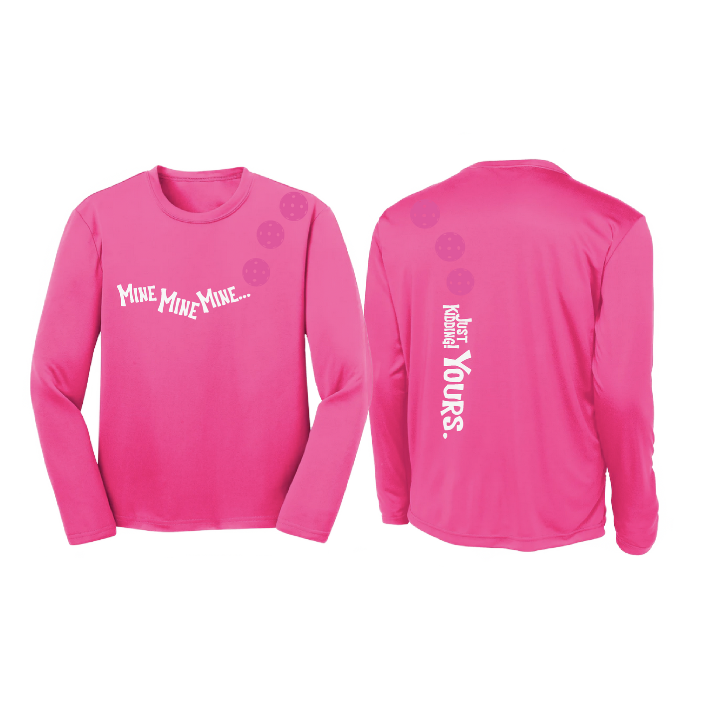 Mine JK Yours (Pickleballs Pink Purple Rainbow) | Youth Long Sleeve Pickleball Shirts | 100% Polyester