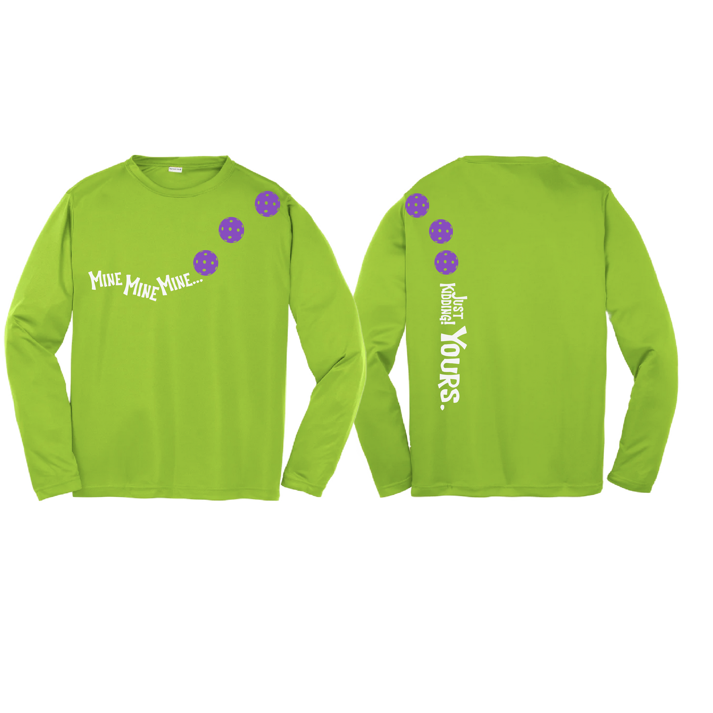 Mine JK Yours (Pickleballs Pink Purple Rainbow) | Youth Long Sleeve Pickleball Shirts | 100% Polyester