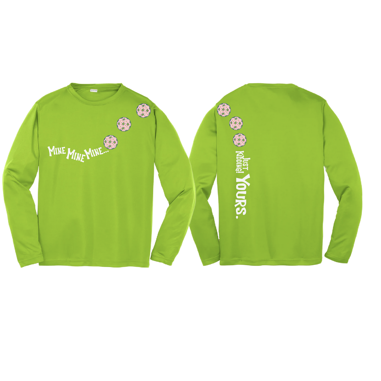 Mine Just Kidding Yours With Pickleballs (Patriotic Stars) Customizable | Youth Long Sleeve Athletic Shirt | 100% Polyester