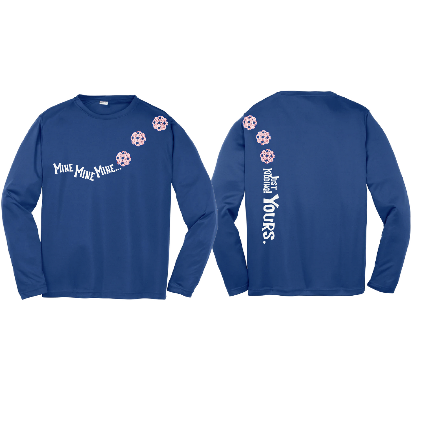 Mine Just Kidding Yours With Pickleballs (Patriotic Stars) Customizable | Youth Long Sleeve Athletic Shirt | 100% Polyester