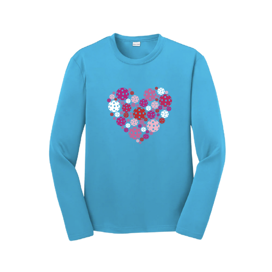 Pickleball Heart | Youth Long Sleeve Athletic Pickleball Shirt | 100% Polyester