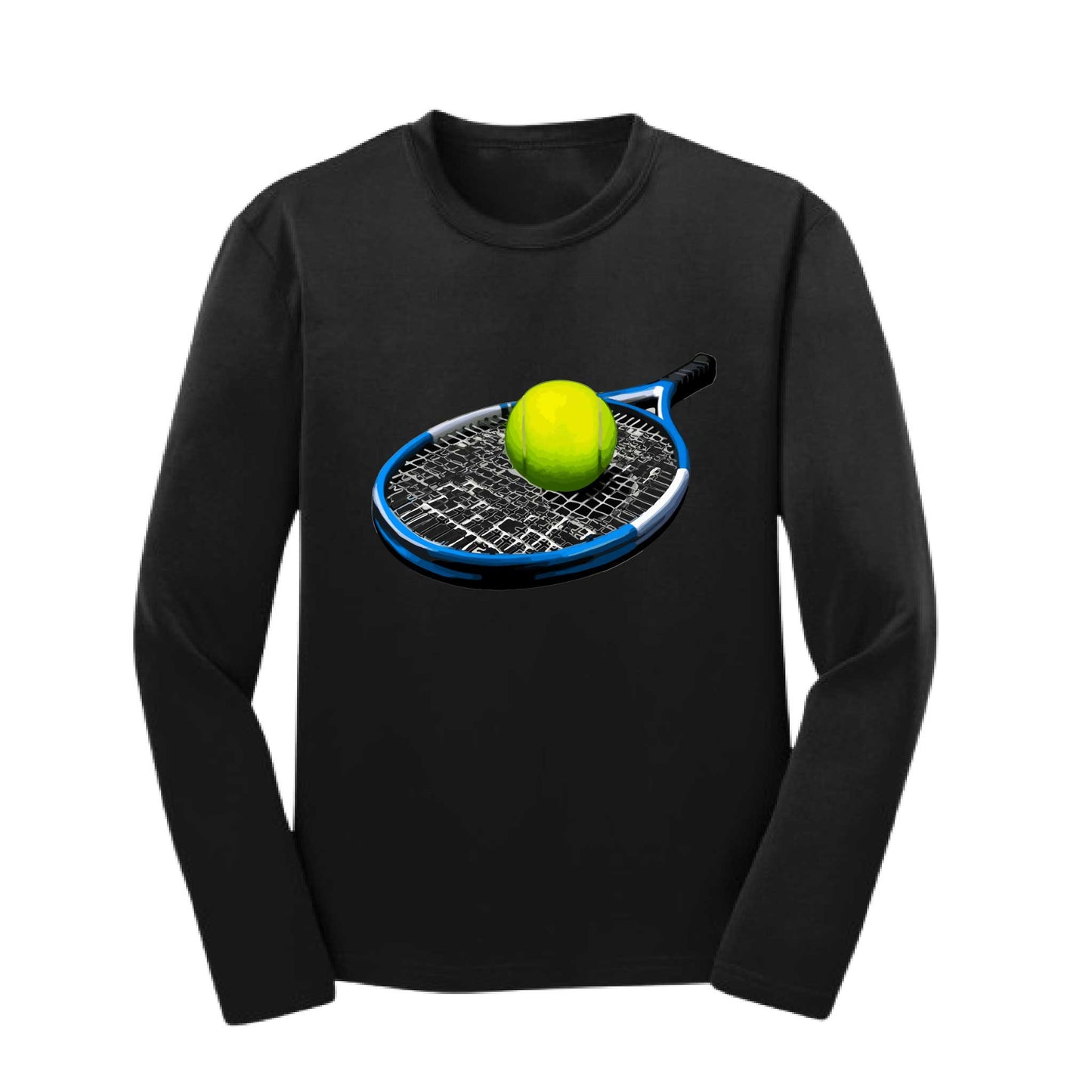 Tennis Racquet and Ball | Youth Long Sleeve Tennis Performance T-Shirts | 100% Polyester