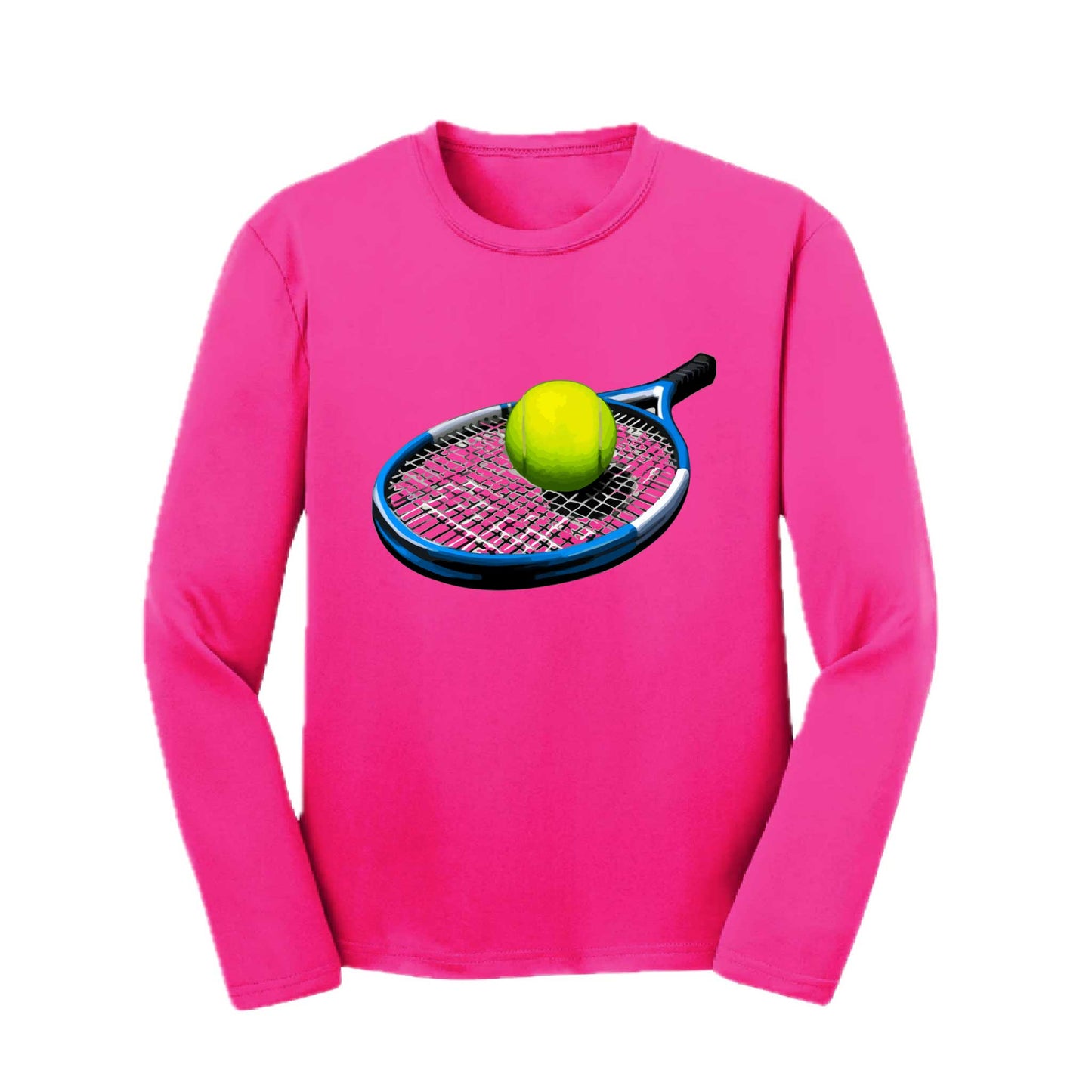 Tennis Racquet and Ball | Youth Long Sleeve Tennis Performance T-Shirts | 100% Polyester