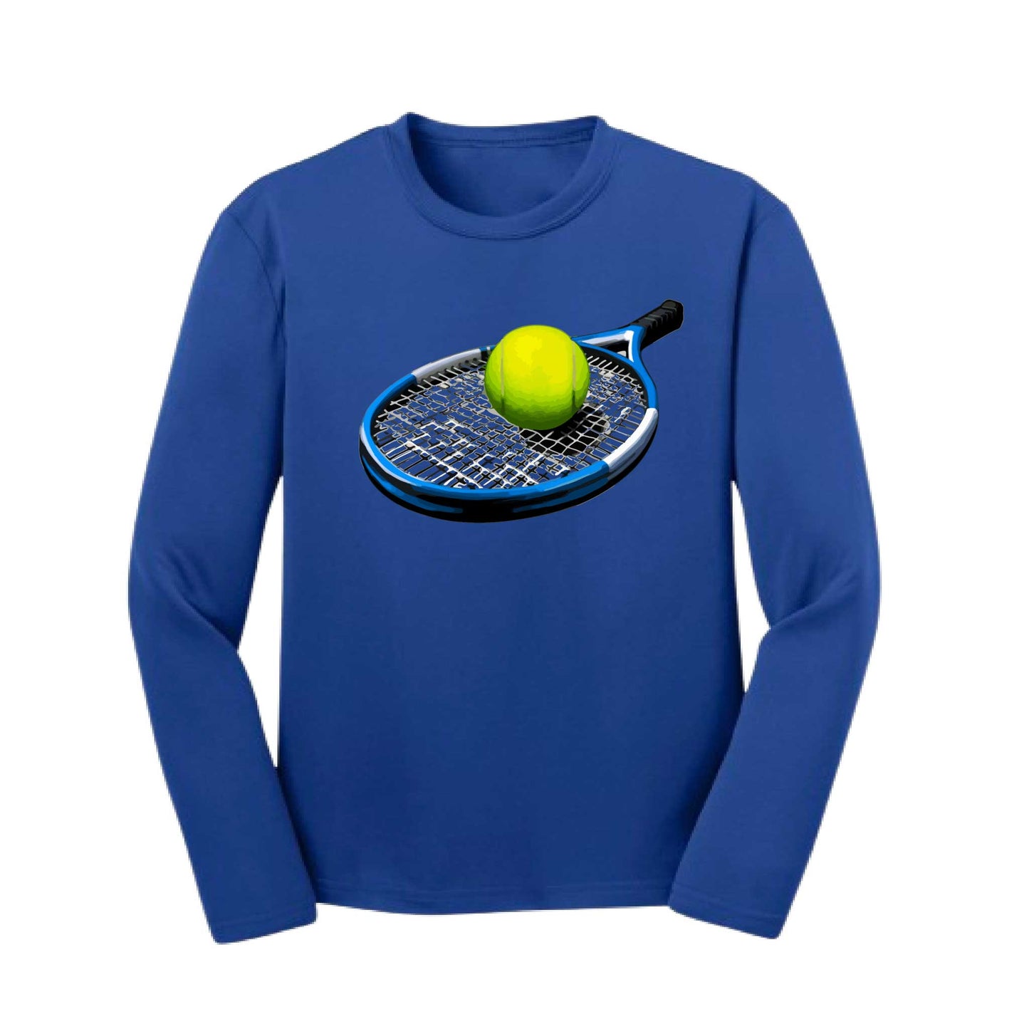 Tennis Racquet and Ball | Youth Long Sleeve Tennis Performance T-Shirts | 100% Polyester