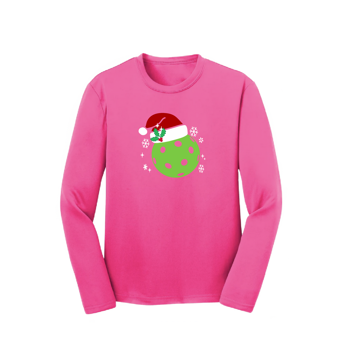 Santa Hat | Youth Long Sleeve Pickleball Shirts | 100% Polyester